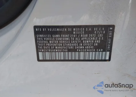 2019 Volkswagen Jetta 1.4T R-Line/1.4T S/1.4T Se из США, поврежденный, VIN 3VWC57BU8KM081740